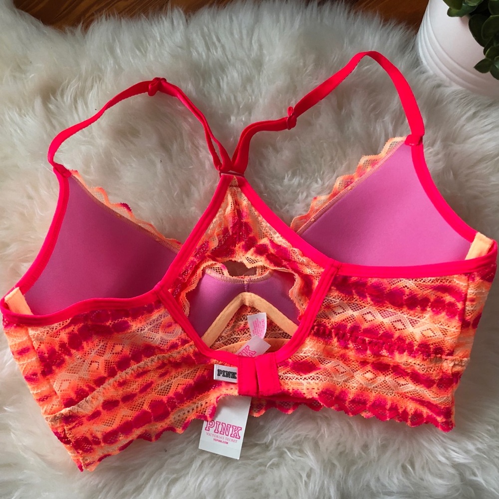 NWT VS Pink Orange and Pink Tie-Dye Lace Bralette - Picture 3 of 4